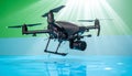 Advanced Drone with Camera Over Reflective Water Royalty Free Stock Photo