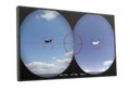 Advanced drone surveillance system displays aerial reconnaissance with targeting reticles and real-time data Royalty Free Stock Photo