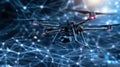 Advanced drones navigating invisible technology barriers modern cityscape high-tech imagery nighttime aerial perspective
