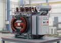 Advanced electrical transformer unit in industrial setting Royalty Free Stock Photo
