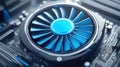 Advanced electronic device with spinning cooling fan. Royalty Free Stock Photo