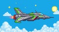 Advanced Fighter Jet in Retro 8-Bit Pixel Art Style Royalty Free Stock Photo