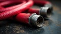 Advanced Firefighting Tools, Symbolizing Protection A still life composition of essential firefighting tools a coiled, thick red Royalty Free Stock Photo