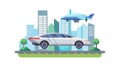 Advanced Flying Car with Rotors Over City, Future Tech, vector design Generative AI Royalty Free Stock Photo