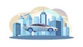 Advanced Flying Car Urban Landscape Flat Vector, vector design Generative AI Royalty Free Stock Photo