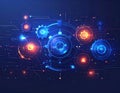 Advanced Futuristic AI Technology Interface with Glowing Digital Gears, Cyber Automation and Data Network System Royalty Free Stock Photo