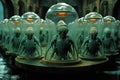 advanced futuristic biological laboratory with body cultivation of humanoids