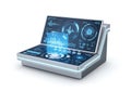 Advanced futuristic control panel with holographic displays and interactive touchscreen interface Royalty Free Stock Photo