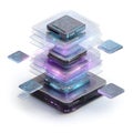 Advanced Futuristic Data Processing Stack with Glowing Layers Representing Artificial Intelligence Cloud Computing and High Royalty Free Stock Photo