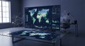 Advanced global data visualization on high-tech interactive displays in futuristic workspace Royalty Free Stock Photo