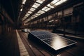 Advanced green energy. high-tech solar panel manufacturing in a state-of-the-art warehouse Royalty Free Stock Photo