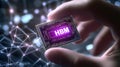 Advanced HBM Chip Technology in Scientist\'s Hand, Representing High-Bandwidth Memory Innovation_1 Royalty Free Stock Photo