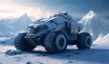 Advanced heavy military vehicles in a snowy ice environment, AI generative