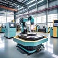 Advanced high-precision robotic arms on a fully automated assembly line at a state-of-the-art electronics factory