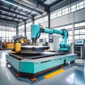 Advanced high-precision robotic arms on a fully automated assembly line at a state-of-the-art electronics factory