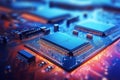 Advanced High Tech Electronics Manufacturing Precision Micro Chips on Cutting-Edge Circuit Boards Royalty Free Stock Photo