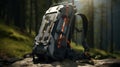 Advanced Hiking Backpack. Solar Panels and Emergency Beacon. Generative AI