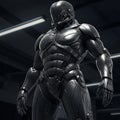 An advanced humanoid robot features a sleek metallic design with articulated