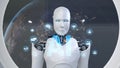 Humanoid Robot with Artificial Intelligence Concepts and Digital Interface in Futuristic Setting, Showcasing Data Royalty Free Stock Photo