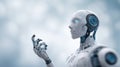 Advanced humanoid robot processing information, utilizing cutting edge ai technology in a futuristic setting, showcasing Royalty Free Stock Photo