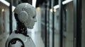 Advanced humanoid robot.. Side view of an advanced humanoid robot with a sleek design in a modern facility. AI generative