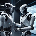 Advanced Humanoid Robots Interacting Futuristic Setting Detailed Design