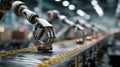 Advanced humanoid robots working efficiently on a mechanical assembly line Royalty Free Stock Photo