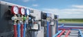 The advanced HVAC system with precise pressure gauges and colorful piping connections. AI generated image Royalty Free Stock Photo