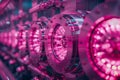 Advanced Industrial Machinery Aesthetic with Vibrant Pink Lights in a Modern Manufacturing Environment