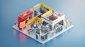 Advanced isometric 3D composition of a multistore exhibition in  art Royalty Free Stock Photo