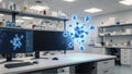 Advanced Lab with Futuristic Molecular Visualization Royalty Free Stock Photo