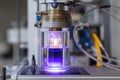 Advanced Laboratory Equipment with Blue Liquid and LED Illumination. Royalty Free Stock Photo