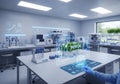 Advanced laboratory with futuristic design elements. Digital interfaces with holographic displays Royalty Free Stock Photo