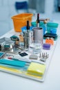 Advanced laboratory instruments and materials arranged in a clutter-free foreground Royalty Free Stock Photo