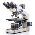 Advanced laboratory microscope with multiple lenses isolated on white background Royalty Free Stock Photo