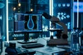 Advanced Laboratory Workspace with Microscope and Digital Display