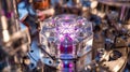 Advanced laser system with intricate crystal optical component in a high-tech laboratory setting Royalty Free Stock Photo