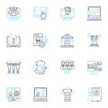 Advanced learning linear icons set. Mastery, Expertise, Skillfulness, Ingenuity, Brilliance, Acumen, Proficiency line