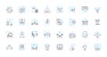 Advanced learning linear icons set. Mastery, Expertise, Skillfulness, Ingenuity, Brilliance, Acumen, Proficiency line