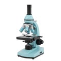 Advanced light blue microscope with multiple lens options Royalty Free Stock Photo