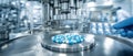 The advanced machinery in a pharmaceutical production facility processing medication capsules. AI generated image Royalty Free Stock Photo