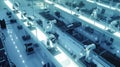 High-tech nano-scale chip assembly line with robotic arms and illuminated workspace