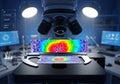 Advanced medical imaging analysis under microscope with thermal data visualization Royalty Free Stock Photo
