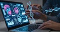 Advanced medical technology displaying genetic data and brain scans on a computer screen Royalty Free Stock Photo