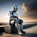 Advanced robot in deep thought - ai generated image