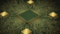 Advanced Microchip Circuit Board with Golden Processors Royalty Free Stock Photo