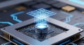 Advanced microchip with glowing core processing complex digital data and artificial intelligence Royalty Free Stock Photo