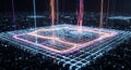 Futuristic cpu microchip processing data with neon energy flow technology concept Royalty Free Stock Photo