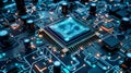 Advanced Microchip: High-Tech Motherboard, AI Circuitry, Neural Network, Quantum Computing, And Data Processing Power Royalty Free Stock Photo