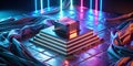 Advanced Microchip Technology A Futuristic Image of a Microprocessor on Polished Marble Illuminated by Vibrant Neon Royalty Free Stock Photo